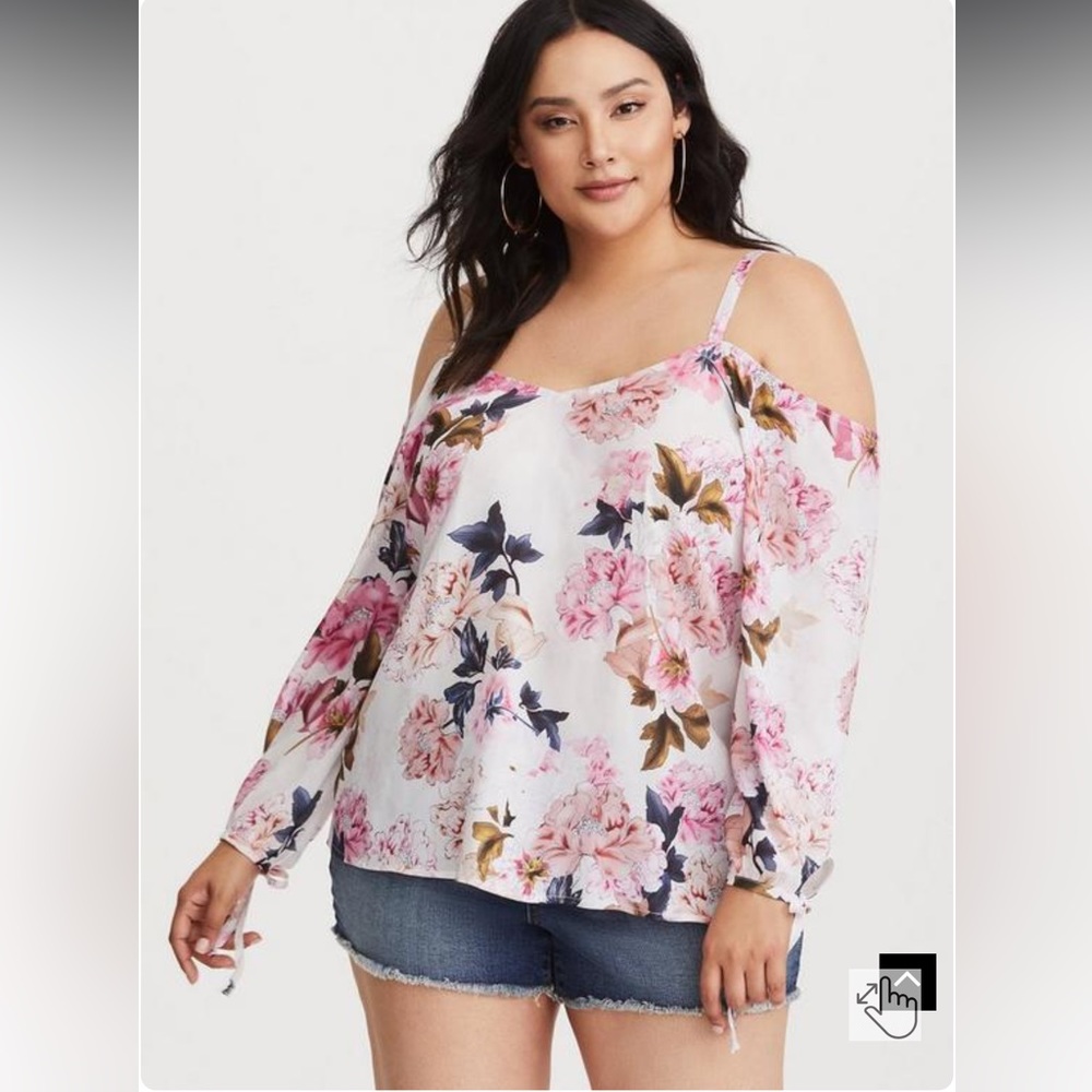 Torrid Runway Collection - Floral Chiffon Cold Shoulder Tie Blouse